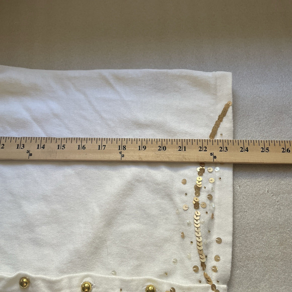Vintage Y2K Jack B Quick Cardigan Women Extra Large White Gold Sequins Sailboat - Picture 9 of 11